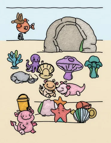 Picture 17 of the book Allan's Axolotl Friends, colored in
