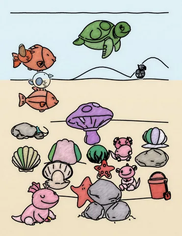 Picture 18 of the book Allan's Axolotl Friends, colored in