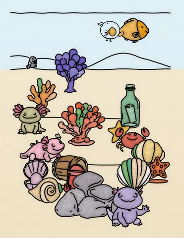 Picture 19 of the book Allan's Axolotl Friends, colored in