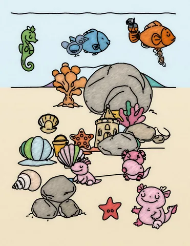 Picture 20 of the book Allan's Axolotl Friends, colored in