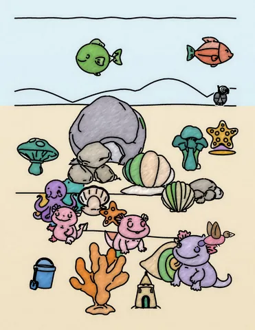 Picture 22 of the book Allan's Axolotl Friends, colored in