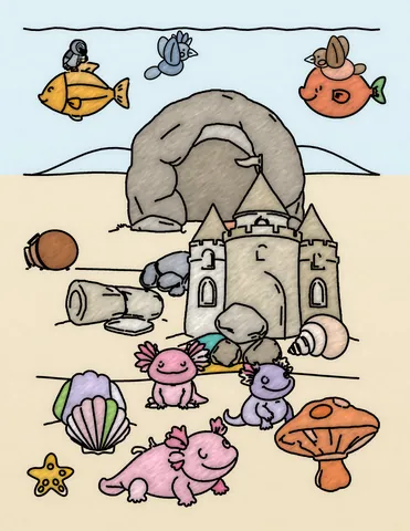 Picture 23 of the book Allan's Axolotl Friends, colored in