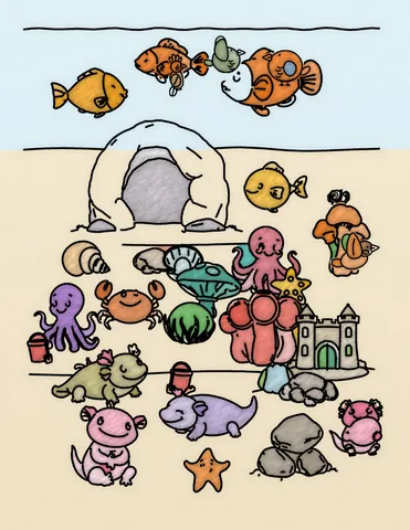 Picture 25 of the book Allan's Axolotl Friends, colored in