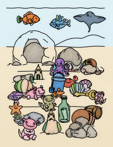 Picture 27 of the book Allan's Axolotl Friends, colored in