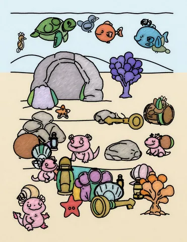 Picture 28 of the book Allan's Axolotl Friends, colored in