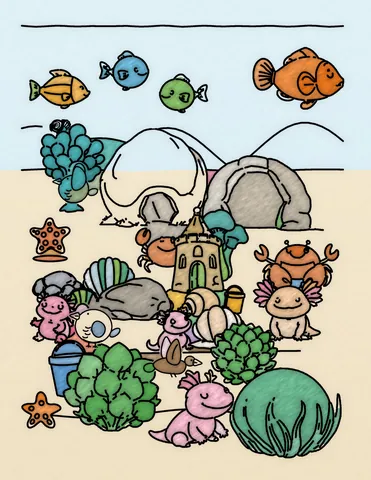 Picture 29 of the book Allan's Axolotl Friends, colored in