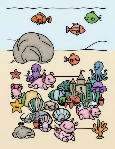 Picture 30 of the book Allan's Axolotl Friends, colored in