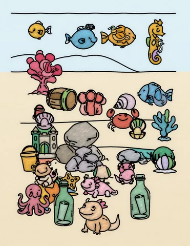Picture 32 of the book Allan's Axolotl Friends, colored in