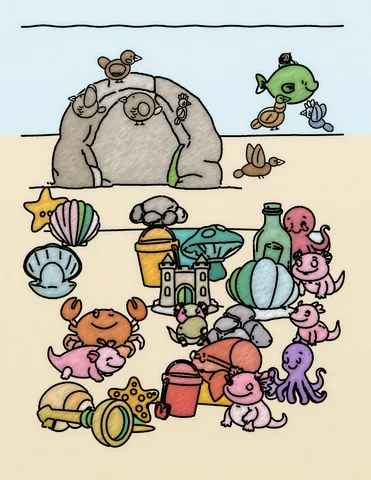 Picture 33 of the book Allan's Axolotl Friends, colored in
