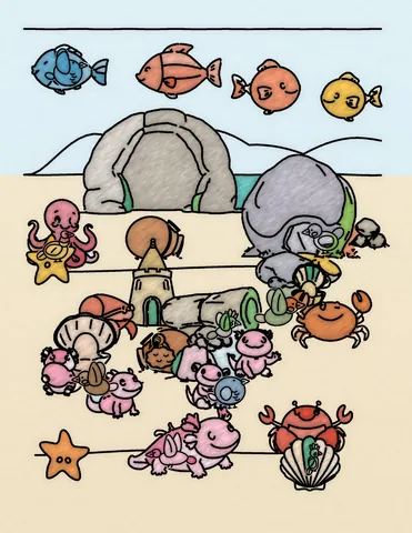 Picture 34 of the book Allan's Axolotl Friends, colored in
