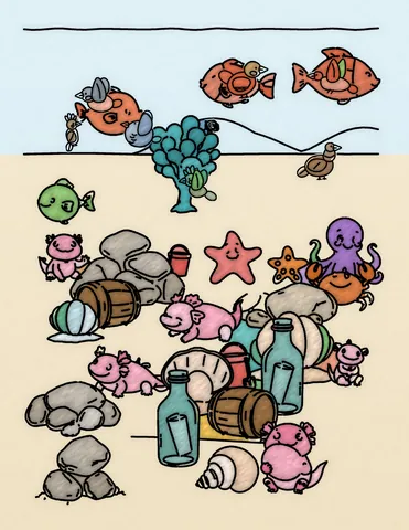 Picture 35 of the book Allan's Axolotl Friends, colored in