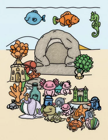 Picture 36 of the book Allan's Axolotl Friends, colored in