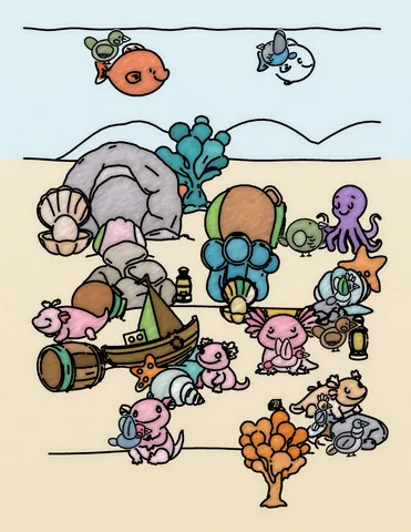 Picture 37 of the book Allan's Axolotl Friends, colored in