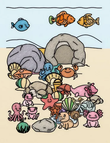 Picture 38 of the book Allan's Axolotl Friends, colored in