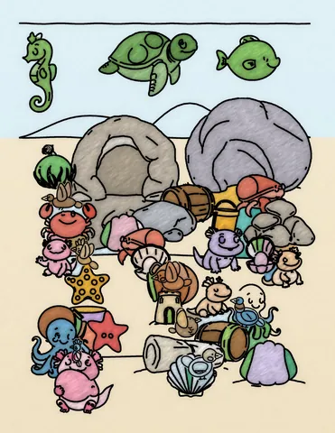 Picture 39 of the book Allan's Axolotl Friends, colored in