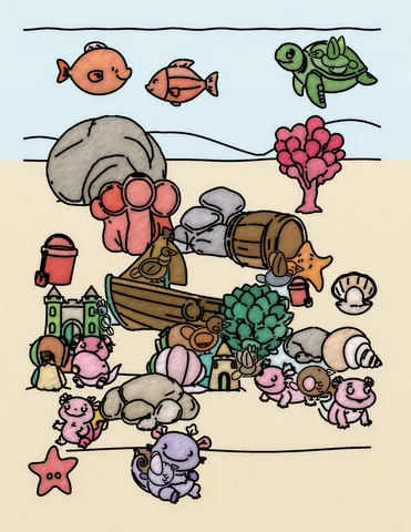 Picture 40 of the book Allan's Axolotl Friends, colored in